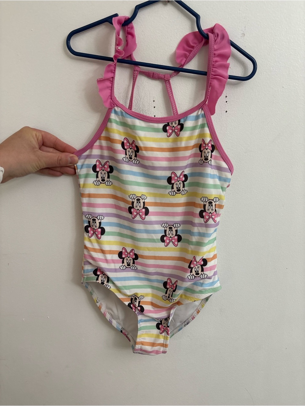 Disney Rainbow Stripe Minnie Mouse Ruffle One-Piece Swimsuit 7 years